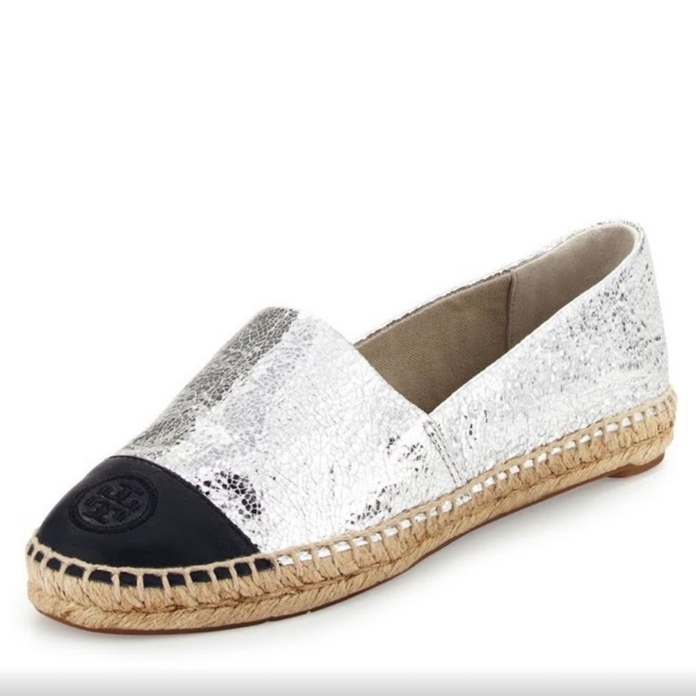 Tory Burch Silver Metallic Colorblock Espadrille Size 9.5